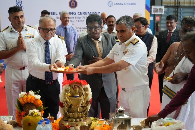 भारतीय नौसेना के तीसरे फ्लीट सपोर्ट शिप के स्टील कटिंग समारोह का आयोजन