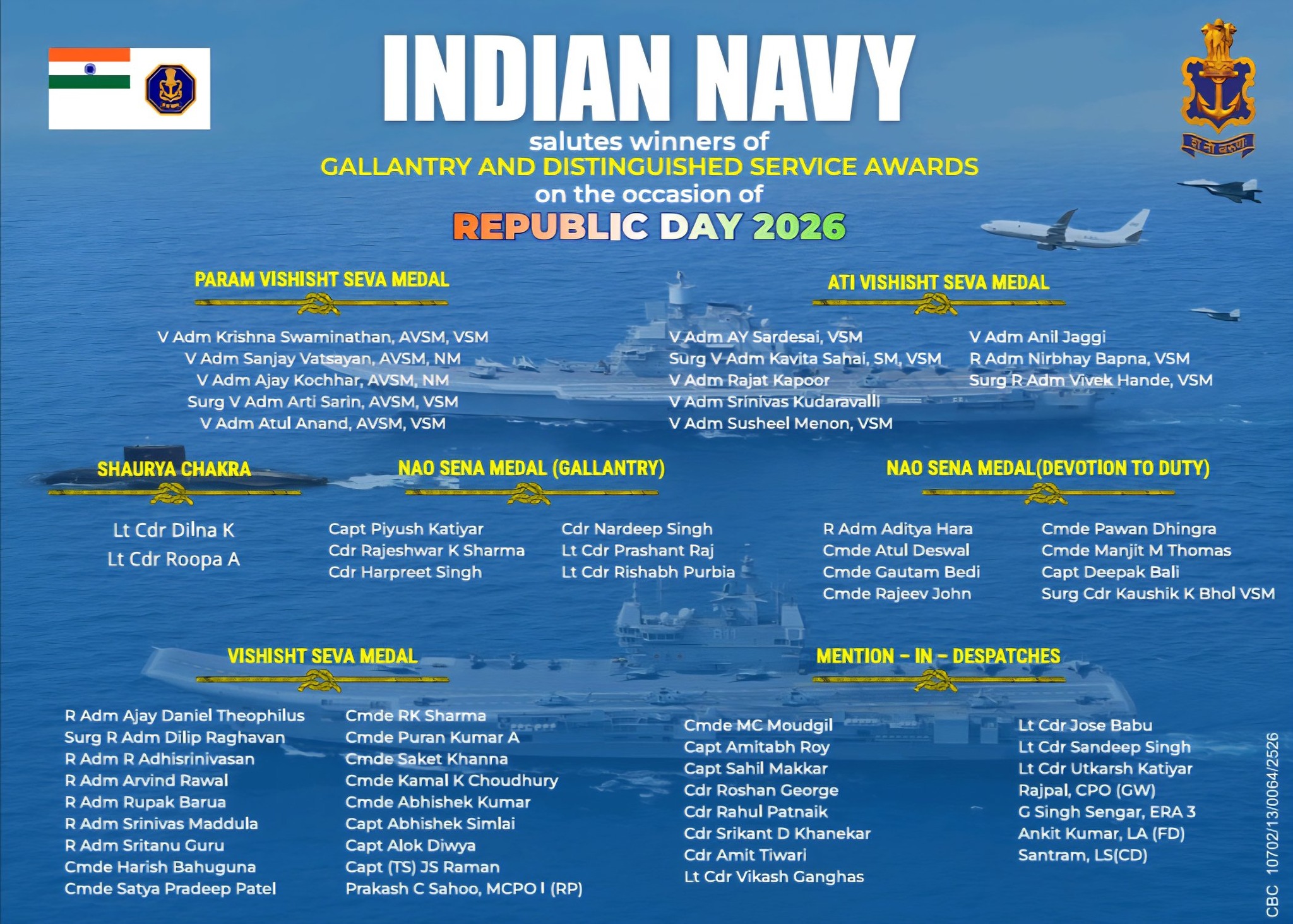  77th REPUBLIC DAY PRESIDENT APPROVES DISTINGUISHED SERVICE AND GALLANTRY AWARDS TO INDIAN NAVY PERSONNELx