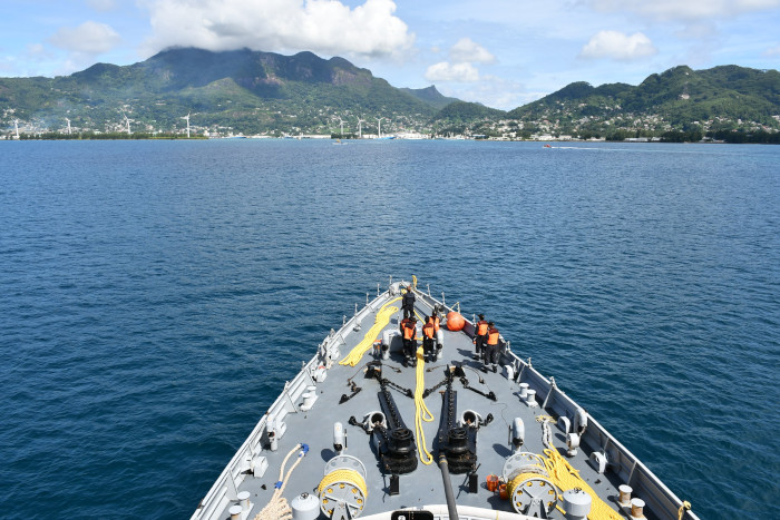 INS Sunayna Enters Port Victoria Seychelles