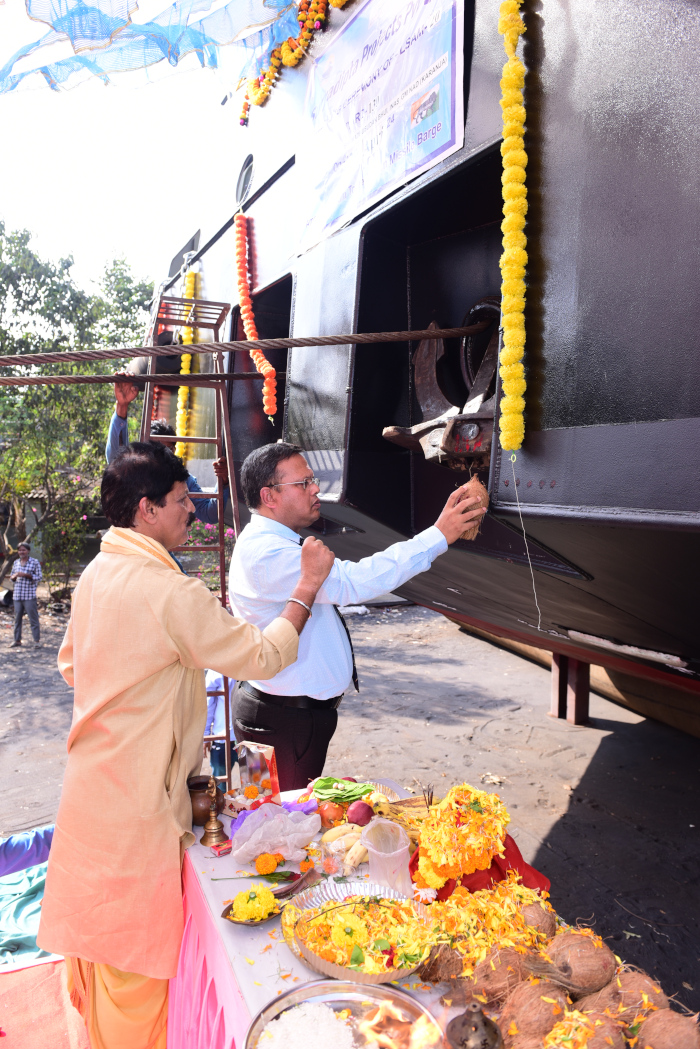 Launch of 6th Ammunition Cum Torpedo Cum Missile Barge, LSAM 20 (Yard 130)