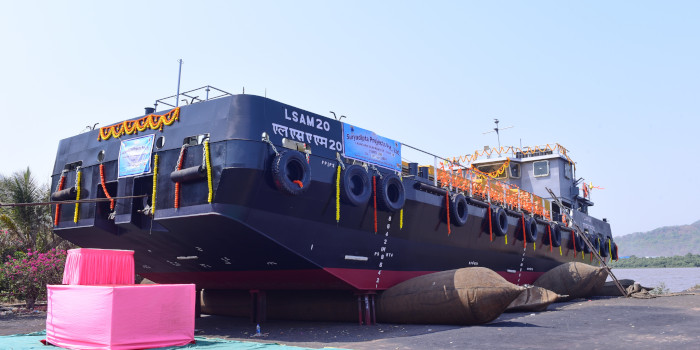 Launch of 6th Ammunition Cum Torpedo Cum Missile Barge, LSAM 20 (Yard 130)