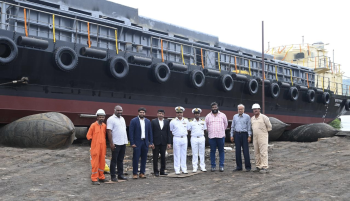 Launch of LSAM 13 (Yard 81) Fifth Barge of 08 X Missile Cum Ammunition (MCA) Barge Project
