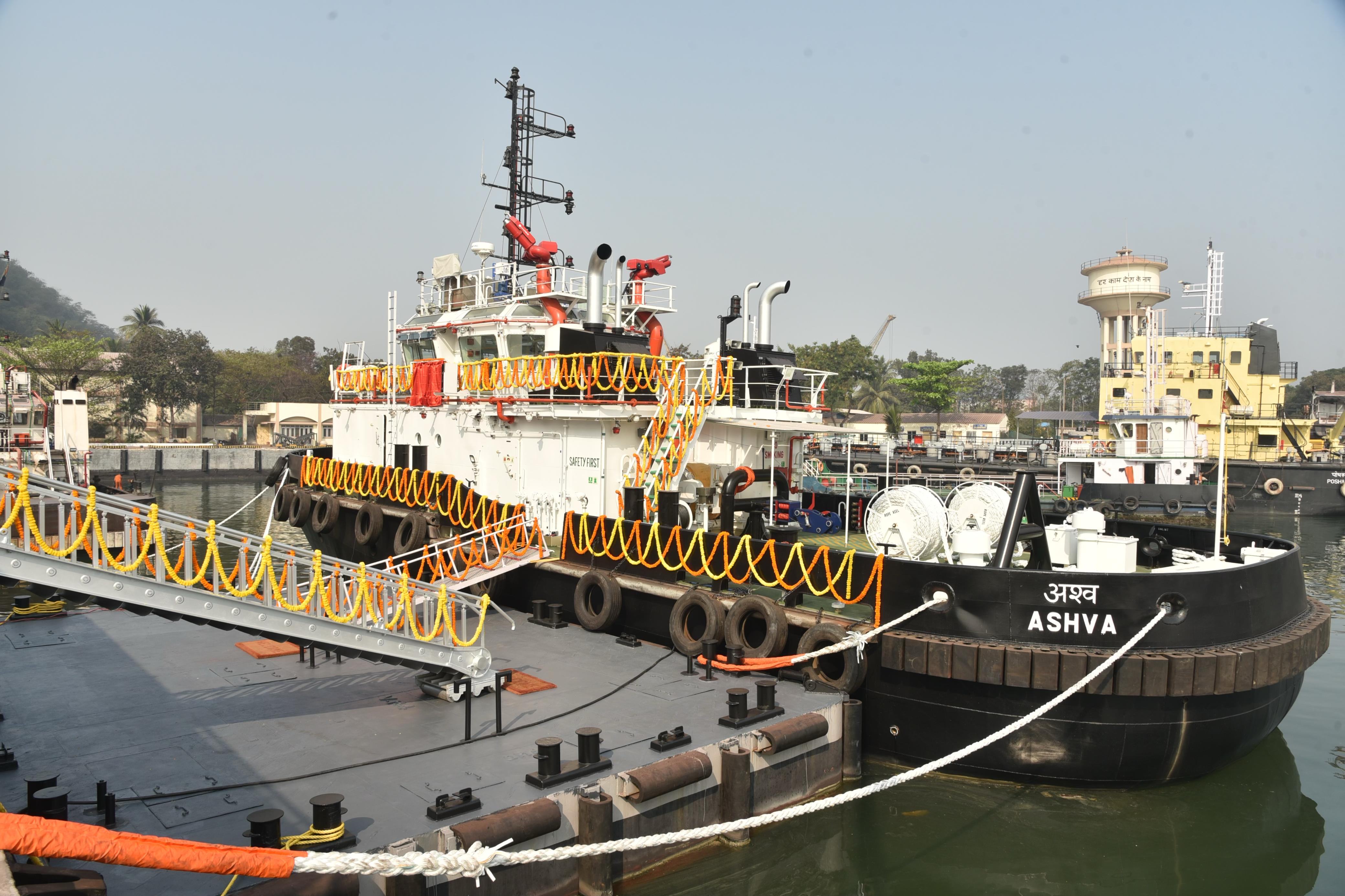 INDUCTION OF THIRD 25T BOLLARD PULL TUG ASHVA (YARD 337) AT NAVAL DOCKYARD, VISAKHAPATNAM