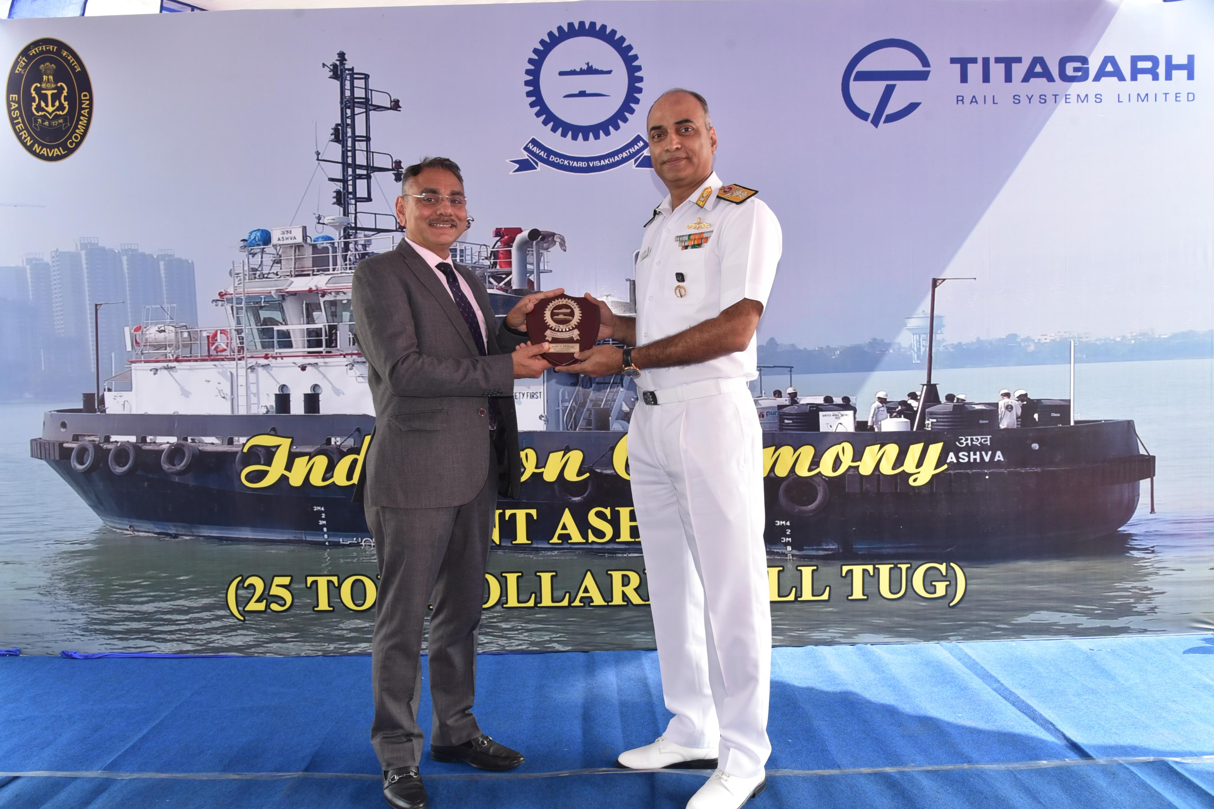 INDUCTION OF THIRD 25T BOLLARD PULL TUG ASHVA (YARD 337) AT NAVAL DOCKYARD, VISAKHAPATNAM