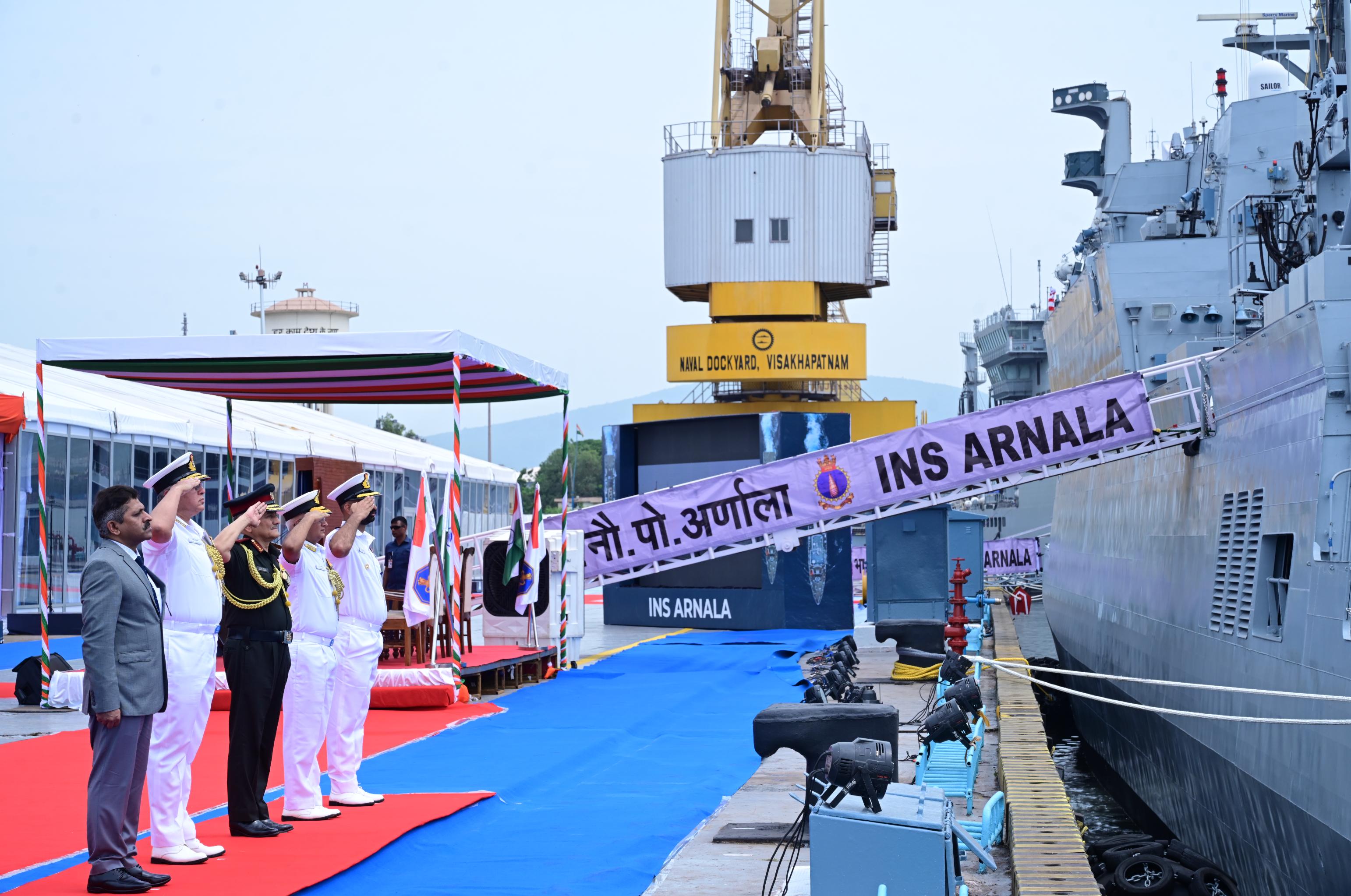  INS ARNALA COMMISSIONED INTO INDIAN NAVY IN THE PRESENCE OF CHIEF OF DEFENCE STAFF, GEN ANIL CHAUHAN AT NAVAL DOCKYARD, VISAKHAPATNAM
