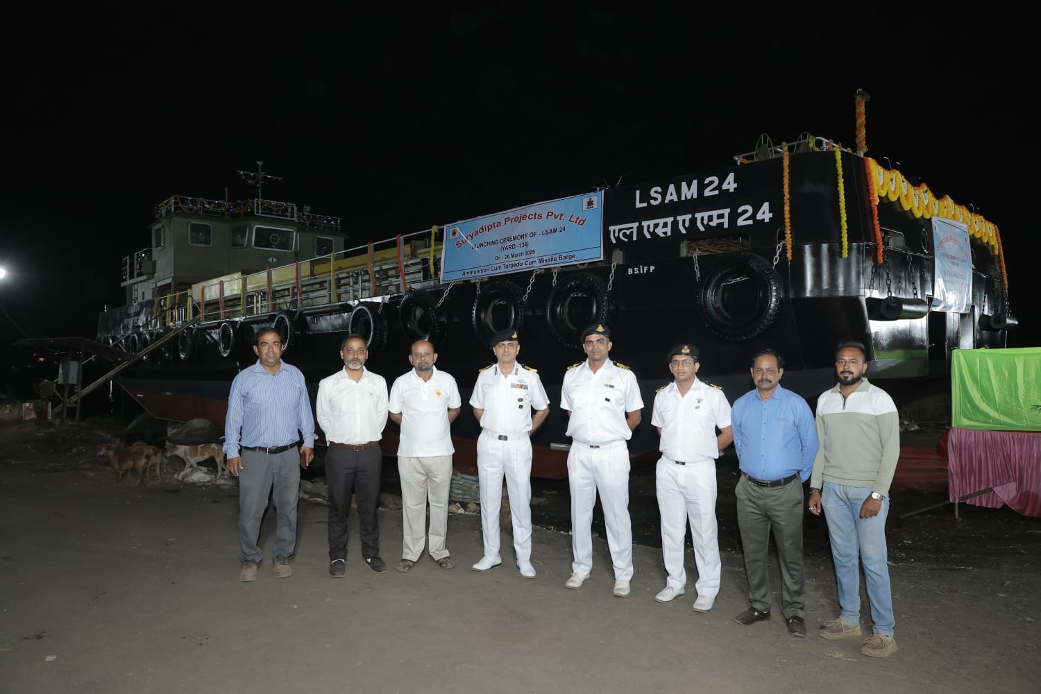 LAUNCH OF TENTH AMMUNITION CUM TORPEDO CUM MISSILE  (ACTCM) BARGE, LSAM 24 (YARD 134)