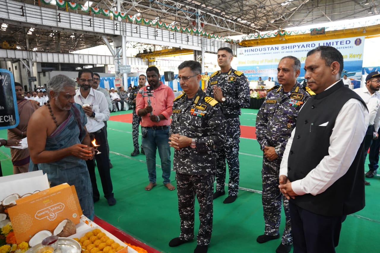 STEEL CUTTING OF FIFTH FLEET SUPPORT SHIP FOR INDIAN NAVY