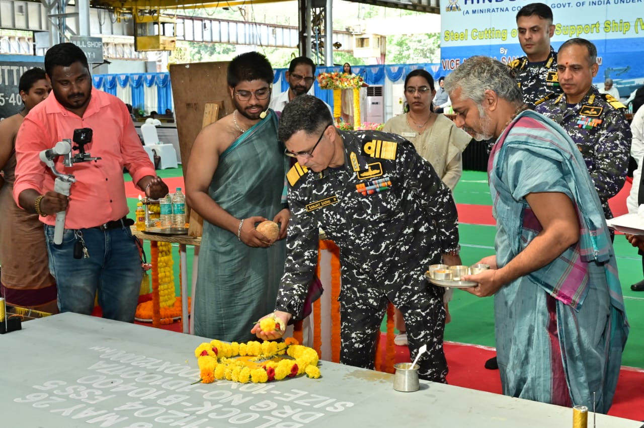 STEEL CUTTING OF FIFTH FLEET SUPPORT SHIP FOR INDIAN NAVY
