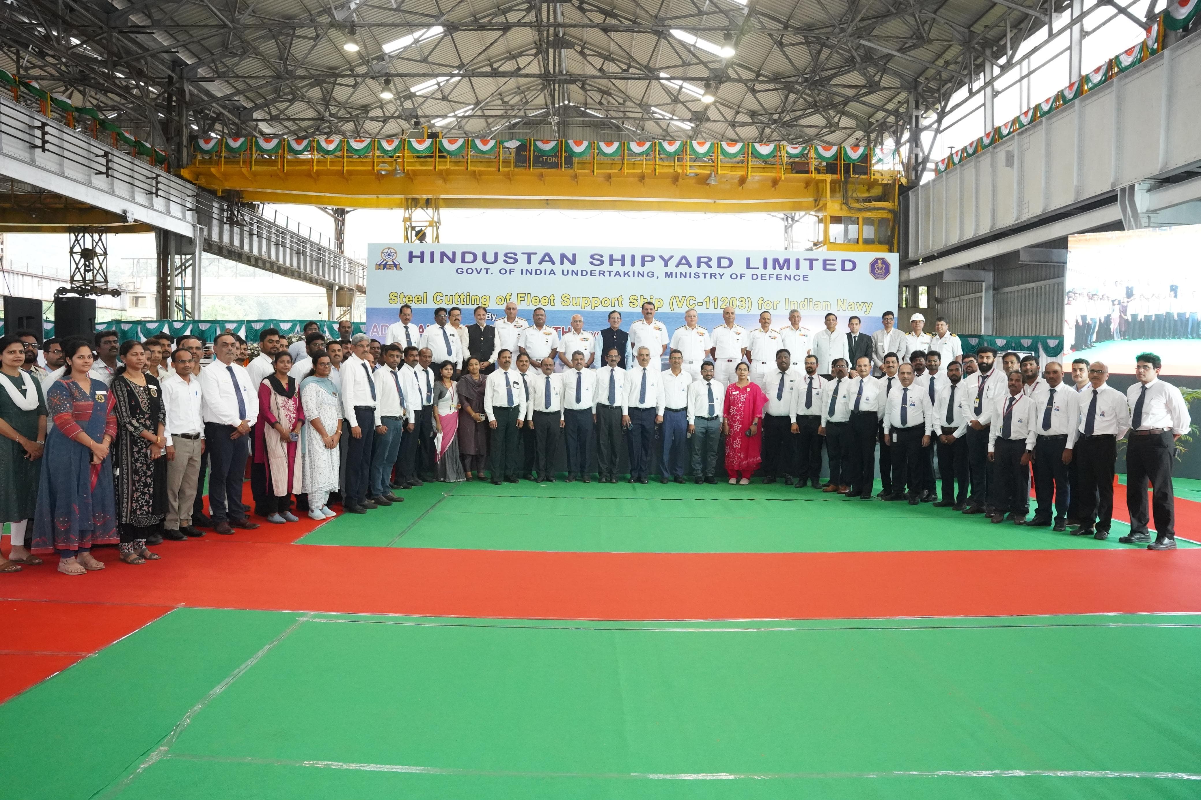 STEEL CUTTING OF FOURTH FLEET SUPPORT SHIP FOR INDIAN NAVY