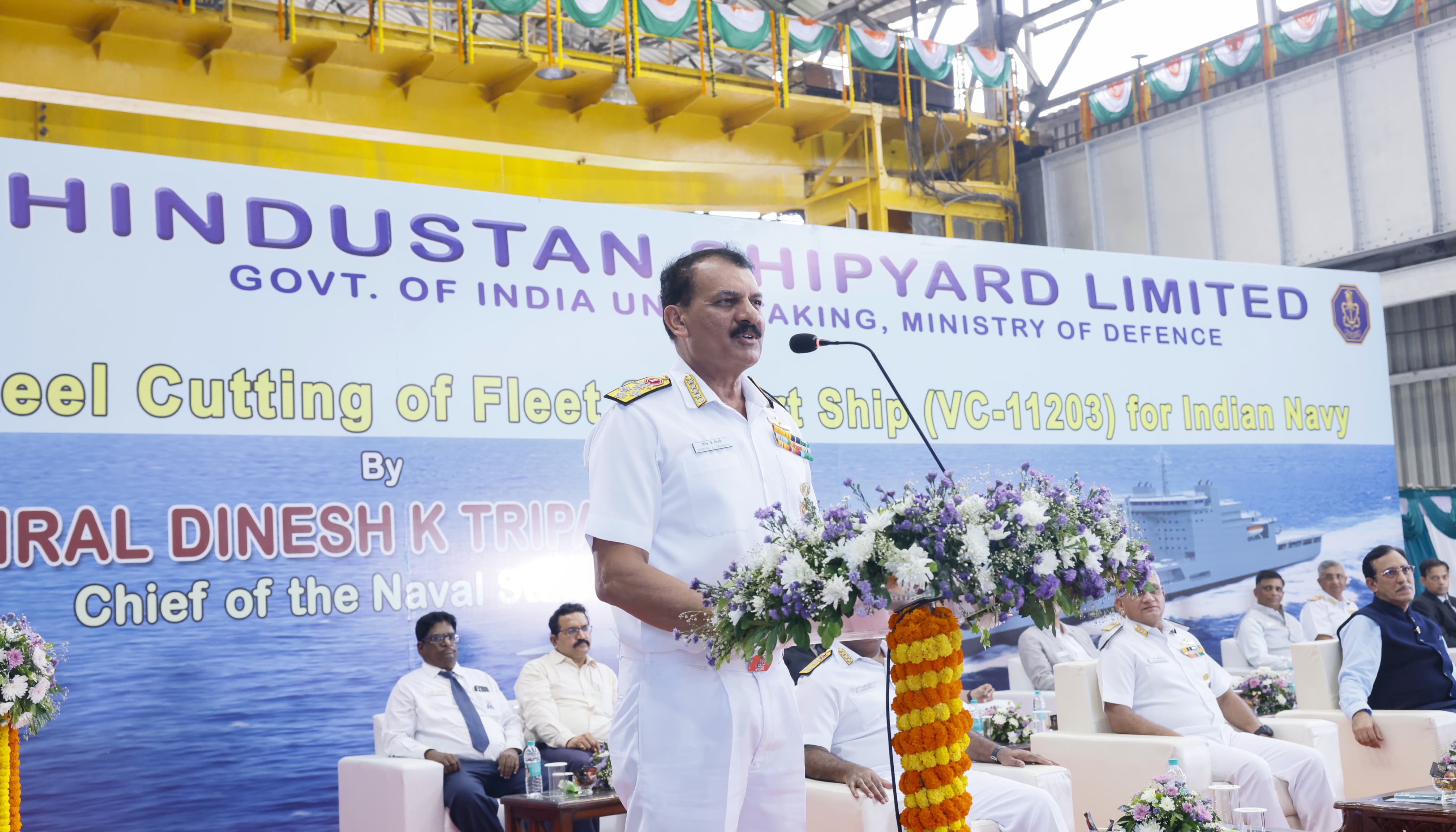 STEEL CUTTING OF FOURTH FLEET SUPPORT SHIP FOR INDIAN NAVY