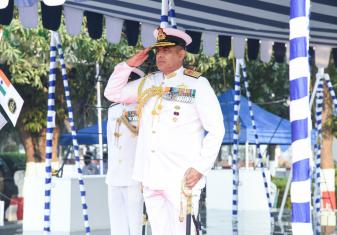 FLAG OFFICER COMMANDING-IN-CHIEF, EASTERN NAVAL COMMAND, REVIEWED A HIGHLY IMPRESSIVE CEREMONIAL PARADE ON THE 77TH REPUBLIC DAY