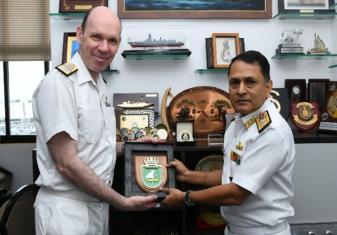 CMDE BEN ALDOUS, COMMANDER, UK MARITIME COMPONENT COMMAND, ALONG WITH COL SIMON WESTLAKE, RESIDENT DA UK, CALLED ON RADM VIDHYADHAR HARKE, CSO (OPS) WNC
