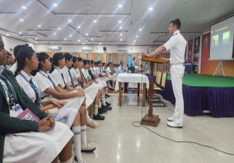 Lt Cdr Vivek Kumar Rai, Commanding Officer in ISV T37 from NOIC (APD) Delivered Motivational Talk on 'Navy as a Career Choice' at Delhi Public School, Visakhapatnam