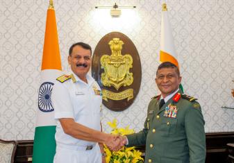 Major General Ibrahim Hilmy, Chief of Defence Force, Interacted with Adm Dinesh K Tripathi CNS, on The Sidelines of The 5th India Maldives Defence Cooperation Dialogue.