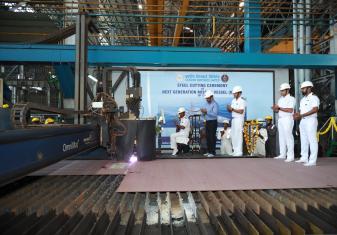 STEEL CUTTING OF FIRST NEXT GENERATION MISSILE VESSEL (NGMV) FOR INDIAN NAVY AT COCHIN SHIPYARD LIMITED, KOCHI