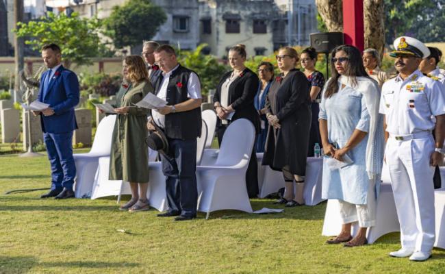 Commodore P Sasi Kumar, NOIC(WB) and Commanding Officer INS Netaji Subhas Indian Navy Represented The Indian Armed Forces at The ANZAC Day Remembrance Event Hosted by The Australia High Commission at Bhowanipur Cemetary, Kolkata on 25 April 2024.