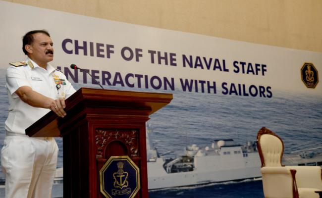 Admiral Dinesh K Tripathi CNS Addressed Indian Navy Sailors Posted in NHQ and Units in Delhi Area at Nau Sena Bhawan, New Delhi on 12 June 2024.