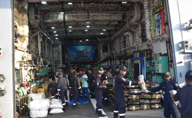 HQENC has Deployed INS Satpura with Relief Material for Providing Immediate Assistance to The Flood Affected Citizens of Myanmar