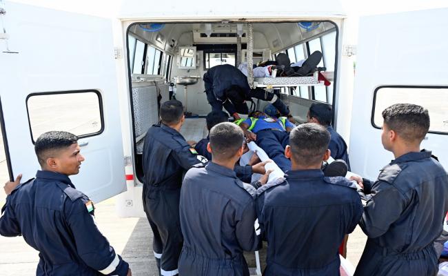 EASTERN NAVAL COMMAND ENC SPEARHEADED A MASS CASUALTY EVACUATION EXERCISE BY SIMULATING A CRASH OF A CIVIL AIRCRAFT AT  VISAKHAPATNAM AIRPORT.