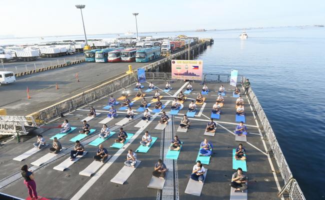  INS SAHYADRI AT MANILA, PHILIPPINES, CONDUCTED A JOINT YOGA SESSION