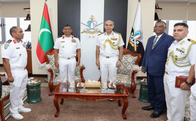 DCNS CALLED ON CHIEF OF DEFENCE FORCE MAJ GEN IBRAHIM HILMY MNDF DURING HIS MAIDEN VISIT AT MALE, MALDIVES.
