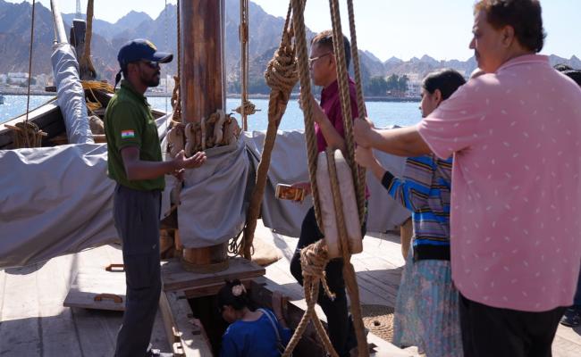 INDIAN DIASPORA MEMBERS VISITED INSV KAUNDINYA AT OMAN, ADMIRE ITS DISTINCTIVE TRADITIONAL CONSTRUCTION