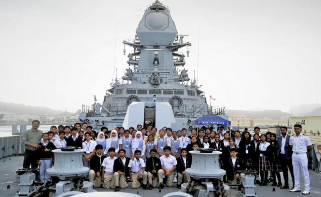 NAVY WELCOMED SCHOOL CHILDREN AND TEACHERS FROM VARIOUS SCHOOLS FOR A VISIT ONBOARD INS IMPHAL IN MUSCAT