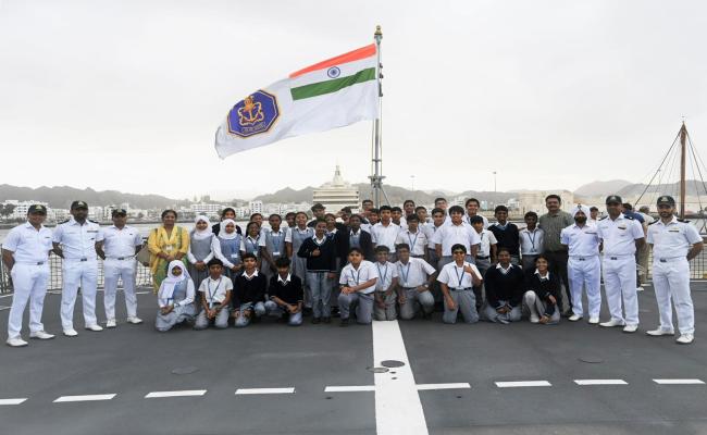 NAVY WELCOMED SCHOOL CHILDREN AND TEACHERS FROM VARIOUS SCHOOLS FOR A VISIT ONBOARD INS IMPHAL IN MUSCAT