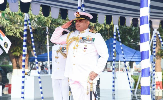 FLAG OFFICER COMMANDING-IN-CHIEF, EASTERN NAVAL COMMAND, REVIEWED A HIGHLY IMPRESSIVE CEREMONIAL PARADE ON THE 77TH REPUBLIC DAY