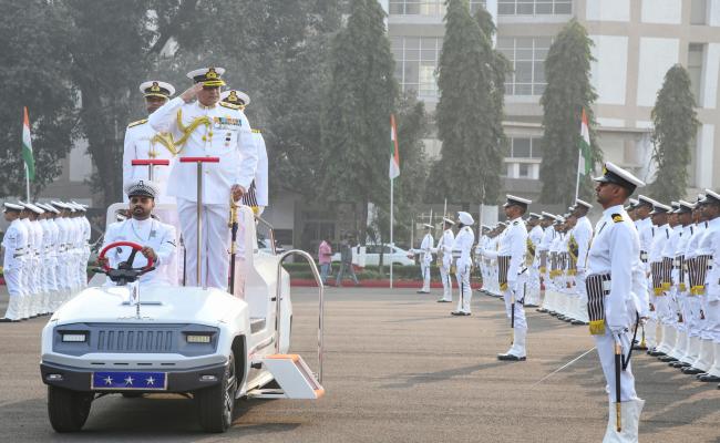 FLAG OFFICER COMMANDING-IN-CHIEF, EASTERN NAVAL COMMAND, REVIEWED A HIGHLY IMPRESSIVE CEREMONIAL PARADE ON THE 77TH REPUBLIC DAY