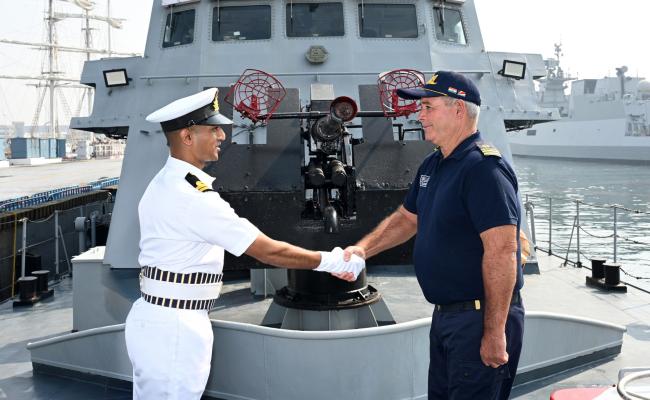 INDIAN NAVY EXTENDS A WARM WELCOME TO SCGS ZOROASTER (P609) OF THE SEYCHELLES COASTGUARD