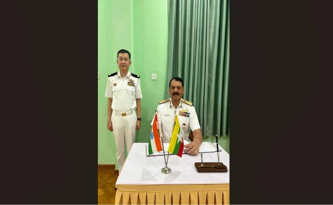DURING THE ONGOING VISIT TO MYANMAR, CNS WAS RECEIVED AT THE CENTRAL NAVAL COMMAND HEADQUARTERS, YANGON WITH A CEREMONIAL GUARD OF HONOUR