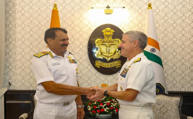 Admiral Dinesh K Tripathi CNS interacted with Admiral Stephen Thomas Koehler, Commander of US Pacific Fleet, at New Delhi on 07 October 2024.