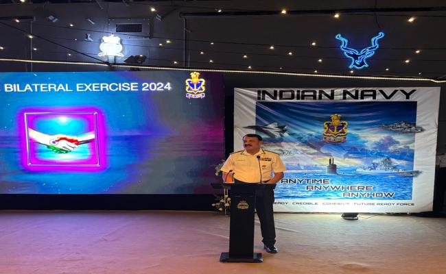 Admiral Dinesh K Tripathi CNS Hosted a Deck Reception Onboard INS Vishakhapatnam at Dubai on 23 October 2024.