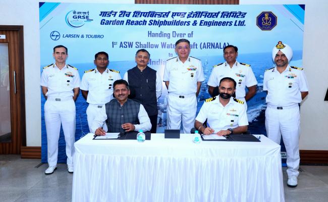 DELIVERY OF ‘ARNALA’- FIRST ANTI SUBMARINE WARFARESHALLOW WATER CRAFT TO THE INDIAN NAVY