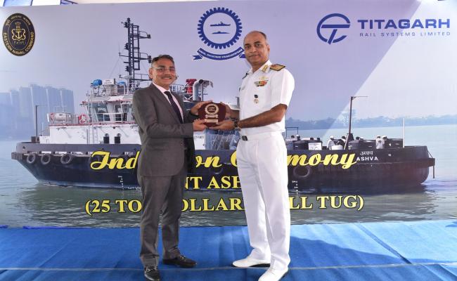 INDUCTION OF THIRD 25T BOLLARD PULL TUG ASHVA (YARD 337) AT NAVAL DOCKYARD, VISAKHAPATNAM
