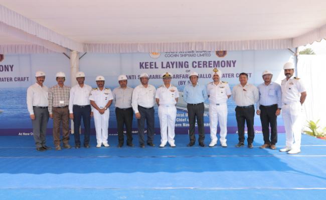 KEEL LAYING OF SEVENTH SHIP (BY 529, MACHILIPATNAM) OF ASW SWC PROJECT AT CSL, KOCHI