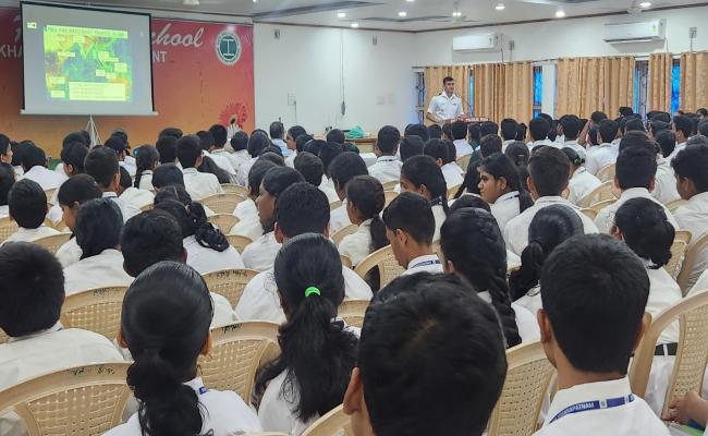 Lt Cdr Vivek Kumar Rai, Commanding Officer in ISV T37 from NOIC (APD) Delivered Motivational Talk on 'Navy as a Career Choice' at Delhi Public School, Visakhapatnam