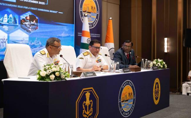 On the occasion of Navy Day 2025 and forthcoming OpDemo2025, Vice Admiral Sameer Saxena, FOCINC, SNC addressed the media personnel at a Press conference at Thiruvanthapuram on 02 December 2025. Speaking on the occasion, he emphasised Indian Navy’s rapid Aatmanirbhar modernisation & growing operational capabilities; and role as the Preferred Security Partner and #FirstResponder across the regions. He gave an overview of the multi faceted training & operational achievements of SNC, aligned with the Indian Nav