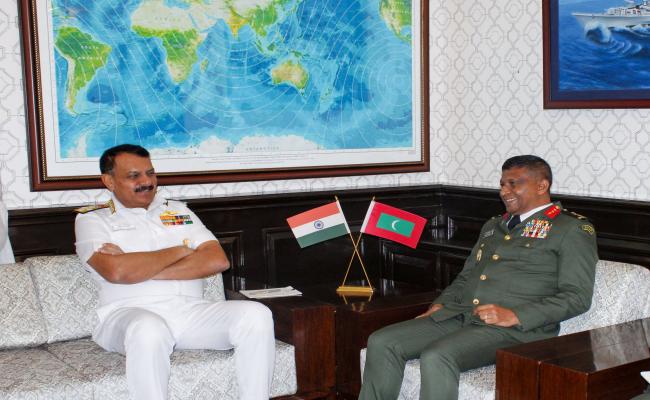 Major General Ibrahim Hilmy, Chief of Defence Force, Interacted with Adm Dinesh K Tripathi CNS, on The Sidelines of The 5th India Maldives Defence Cooperation Dialogue.