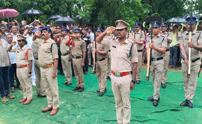Officials from The Indian Army, India Nnavy, District Administration, Police Department, and NCC Paid Tributes to Battle Casualty CFN Gottapu Sankara Rao of Armoured Workshop During his Funeral at his Native Village in Bandangi, Vizianagaram District on 1