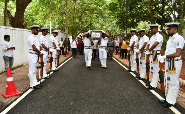 Officials from The Indian Army, India Nnavy, District Administration, Police Department, and NCC Paid Tributes to Battle Casualty CFN Gottapu Sankara Rao of Armoured Workshop During his Funeral at his Native Village in Bandangi, Vizianagaram District on 1