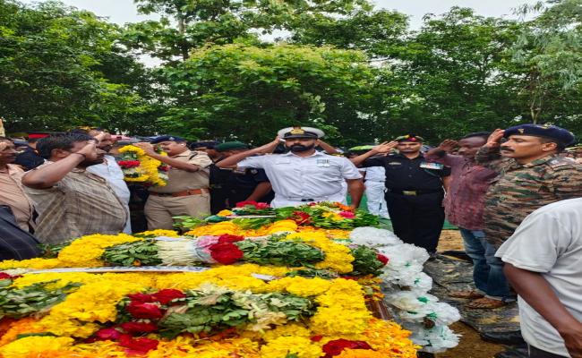 Officials from The Indian Army, India Nnavy, District Administration, Police Department, and NCC Paid Tributes to Battle Casualty CFN Gottapu Sankara Rao of Armoured Workshop During his Funeral at his Native Village in Bandangi, Vizianagaram District on 1