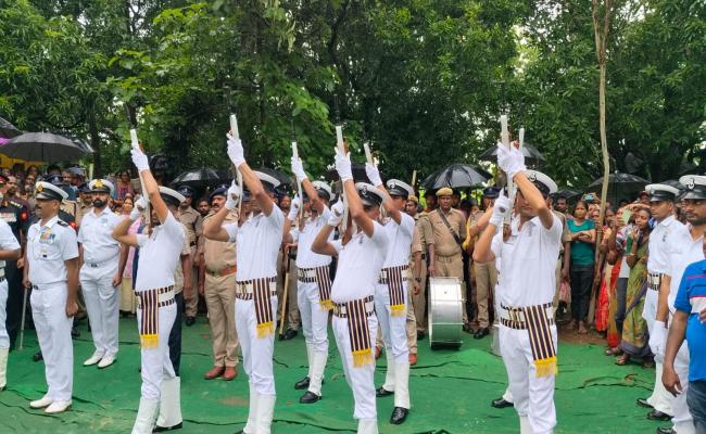 Officials from The Indian Army, India Nnavy, District Administration, Police Department, and NCC Paid Tributes to Battle Casualty CFN Gottapu Sankara Rao of Armoured Workshop During his Funeral at his Native Village in Bandangi, Vizianagaram District on 1