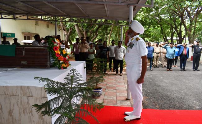 Officials from The Indian Army, India Nnavy, District Administration, Police Department, and NCC Paid Tributes to Battle Casualty CFN Gottapu Sankara Rao of Armoured Workshop During his Funeral at his Native Village in Bandangi, Vizianagaram District on 1