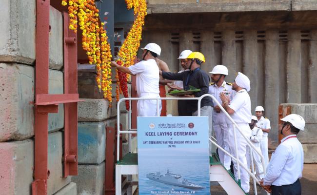 Keel Laying of Sixth Ship (By 528, Magdala) of ASW SWC Project at CSL, Kochi