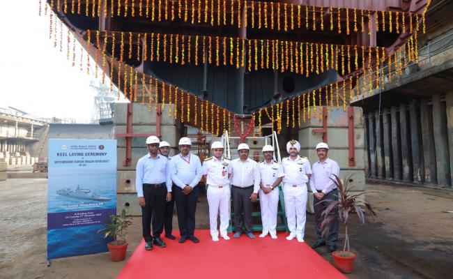 Keel Laying of Sixth Ship (By 528, Magdala) of ASW SWC Project at CSL, Kochi