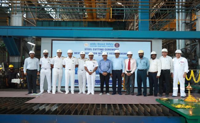 STEEL CUTTING OF FIRST NEXT GENERATION MISSILE VESSEL (NGMV) FOR INDIAN NAVY AT COCHIN SHIPYARD LIMITED, KOCHI