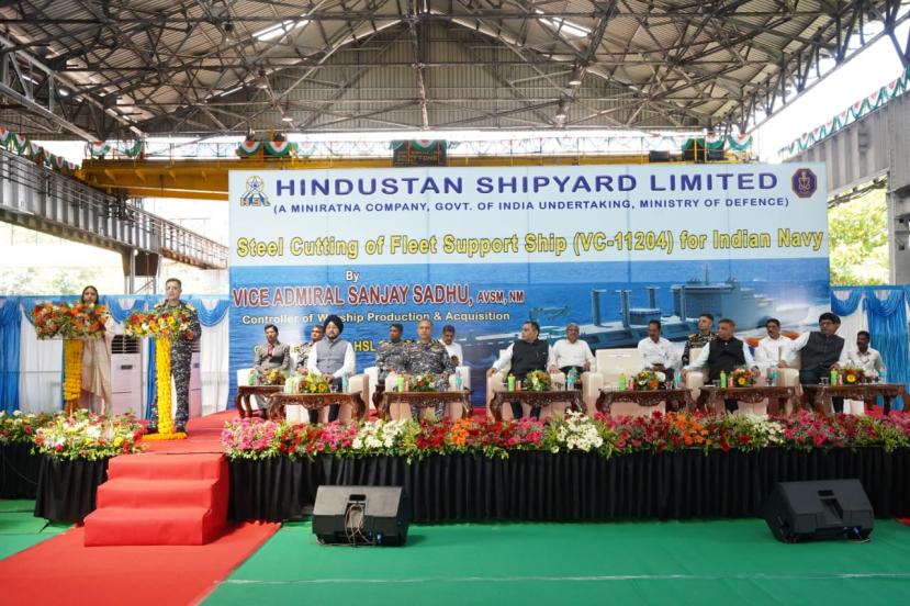 STEEL CUTTING OF FIFTH FLEET SUPPORT SHIP FOR INDIAN NAVY